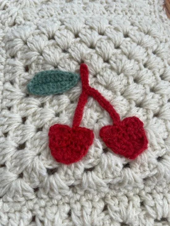 Urban Outfitters Crochet Cherry Balaclava Hood Cream NWT - Picture 3 of 5